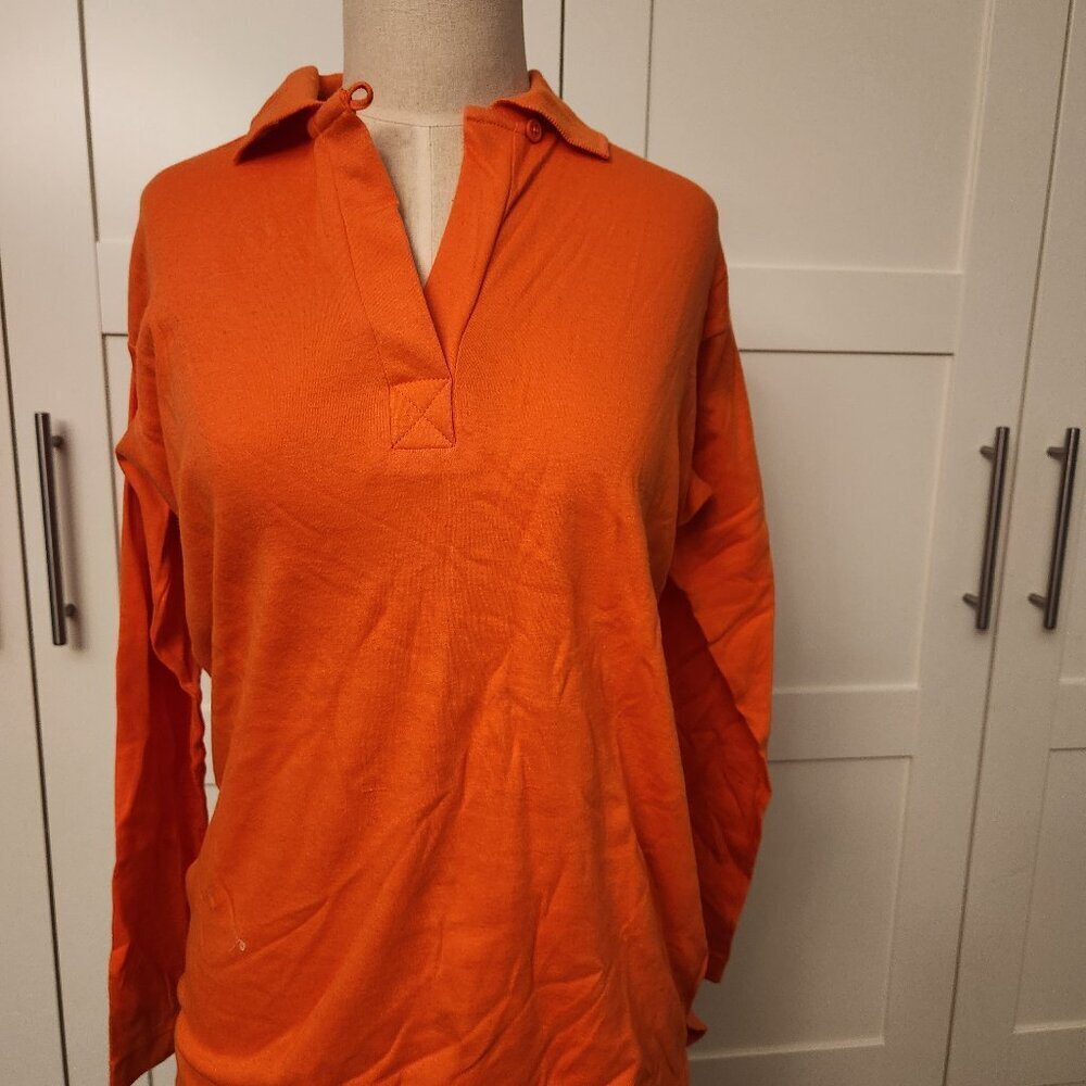 Rare 1980s Tyger-Tyger by Ron Leal Long Sleeve Polo | Pumpkin Orange Retro Top